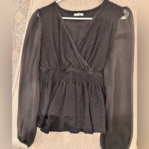 LC Lauren Conrad Black Textured Blouse